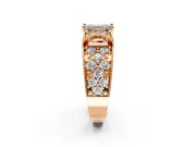 Pave Engagement Ring Setting for Emerald Cut Center with Curved Accent Rows, Openwork and Prong Head in Rose Gold