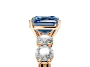 5 Stone Engagement Ring Setting for Fancy Blue Asscher Cut Center with Graduated Accents and Prong Head in Rose Gold