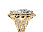 Double Halo Engagement Ring Setting for Marquise Center with Narrow Pave Split Shank and Prong Head in Yellow Gold