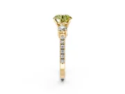 3 Stone Engagement Ring Setting for Fancy Yellow Round Cut Center with Round Cut Side Accents and Prong Head in Yellow Gold