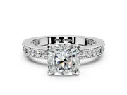 Solitaire Engagement Ring Setting for Cushion Cut Center with Milgrain-Edged Pave Band and Prong Head in Sterling Silver
