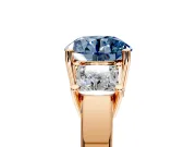 3 Stone Engagement Ring Setting for Fancy Blue Round Cut Center with Matching Side Accents and Prong Head in Rose Gold
