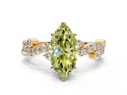 Solitaire Engagement Ring Setting for Fancy Yellow Marquise Center with Bar-Station Pave Twist and Prong Head in Yellow Gold