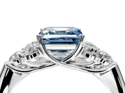 Cluster Engagement Ring Setting for Fancy Blue Asscher Cut Center with Round Cut Accent Frame and Prong Head in Sterling Silver