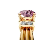 Solitaire Engagement Ring Setting for Fancy Pink Round Cut Center with Grooved Bar Accent Band and Prong Head in Yellow Gold