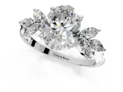 Floral Cluster Engagement Ring Setting for Oval Center with Marquise Accents and Prong Head in Platinum