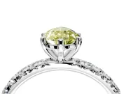 Solitaire Engagement Ring Setting for Fancy Yellow Pear-Shaped Center with Shared-Prong Accents and Prong Head in White Gold