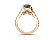 Solitaire Engagement Ring Setting for Fancy Green Round Cut Center with Pave Cathedral Shoulders and Prong Head in Rose Gold