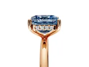 Hidden Halo Engagement Ring Setting for Fancy Blue Asscher Cut Center with Thin Round-Wire Band and Prong Head in Rose Gold