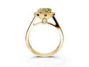 Halo Engagement Ring Setting for Fancy Yellow Heart-Shaped Center with Outer Bezel Rim, Pave Band and Prong Head in Yellow Gold