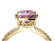 Solitaire Engagement Ring Setting for Fancy Pink Princess Cut Center with Raised Channel Band and Prong Head in Yellow Gold
