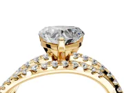 Solitaire Engagement Ring Setting for Heart-Shaped Center with Woven 3-Strand Pave Band and Prong Head in Yellow Gold