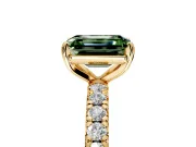 Solitaire Engagement Ring Setting for Fancy Green Emerald Cut Center with Shared-Prong Accents and Prong Head in Yellow Gold