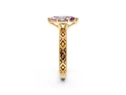 Solitaire Engagement Ring Setting for Fancy Pink Marquise Center with Milgrain X Pattern Band and Prong Head in Yellow Gold