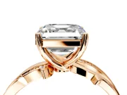 Solitaire Engagement Ring Setting for Asscher Cut Center with Pave and Plain Crossover Band and Prong Head in Rose Gold
