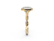 Halo Engagement Ring Setting for Radiant Cut Center with Twist Band and Prong Head in Yellow Gold