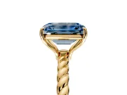 Solitaire Engagement Ring Setting for Fancy Blue Emerald Cut Center with Plain Twisted Rope Band and Prong Head in Yellow Gold