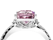 Paired Accent Engagement Ring Setting for Fancy Pink Princess Cut Center with Pave Band and Prong Head in Platinum