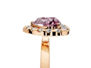 Halo Engagement Ring Setting for Fancy Pink Heart-Shaped Center with Thin Plain Band and Prong Head in Rose Gold