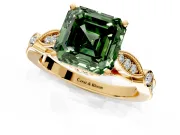 Solitaire Engagement Ring Setting for Fancy Green Asscher Cut Center with Marquise and Bezel Accents and Prong Head in Yellow Gold