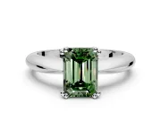 Solitaire Engagement Ring Setting for Fancy Green Emerald Cut Center with Reverse Tapered Band and Prong Head in Platinum