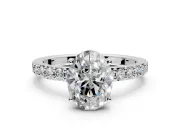 Solitaire Engagement Ring Setting for Oval Center with Round Cut Pave Band and Prong Head in Sterling Silver