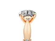 Solitaire Engagement Ring Setting for Round Cut Center with Carved Leaf Shoulders and Prong Head in Rose Gold