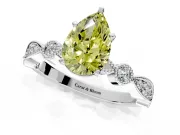 Solitaire Engagement Ring Setting for Fancy Yellow Pear-Shaped Center with Milgrain Bezel Accents and Prong Head in Sterling Silver
