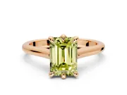 Solitaire Engagement Ring Setting for Fancy Yellow Emerald Cut Center with Cathedral Band and Prong Head in Rose Gold