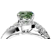 Halo Engagement Ring Setting for Fancy Green Cushion Cut Center with Marquise and Pave Bypass Band and Prong Head in White Gold