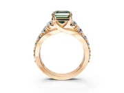 Solitaire Engagement Ring Setting for Fancy Green Asscher Cut Center with Graduated Shared Prongs and Prong Head in Rose Gold
