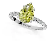 Solitaire Engagement Ring Setting for Fancy Yellow Pear-Shaped Center with Micro Pave Band and Prong Head in White Gold