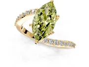 Solitaire Engagement Ring Setting for Fancy Yellow Marquise Center with Pave Bypass Swirl Band and Prong Head in Yellow Gold