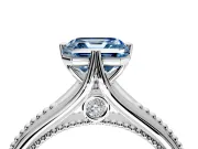 Solitaire Engagement Ring Setting for Fancy Blue Asscher Cut Center with Milgrain Cathedral Band and Prong Head in Platinum
