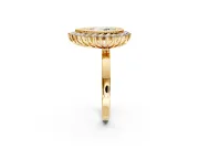 Halo Engagement Ring Setting for Pear-Shaped Center with Milgrain Bezel Rim, Plain Band and Prong Head in Yellow Gold