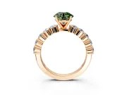 Shared-Prong Engagement Ring Setting for Fancy Green Round Cut Center with Graduated Accents and Prong Head in Rose Gold