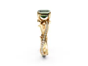 Solitaire Engagement Ring Setting for Fancy Green Asscher Cut Center with Pave and Plain Crossover Band and Prong Head in Yellow Gold
