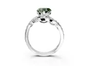 Solitaire Engagement Ring Setting for Fancy Green Heart-Shaped Center with Pave Bypass Twist Band and Prong Head in White Gold