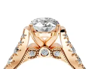Solitaire Engagement Ring Setting for Oval Center with Pave Cathedral Shoulders and Prong Head in Rose Gold