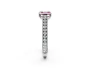 Solitaire Engagement Ring Setting for Fancy Pink Asscher Cut Center with Engraved Pave Band and Prong Head in Sterling Silver