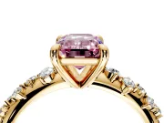 Solitaire Engagement Ring Setting for Fancy Pink Emerald Cut Center with Trailing Leaf Accent Band and Prong Head in Yellow Gold