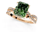 Solitaire Engagement Ring Setting for Fancy Green Radiant Cut Center with Narrow Twist Pave Band and Prong Head in Rose Gold