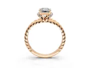 Halo Engagement Ring Setting for Emerald Cut Center with Rope Twist Split Shank and Prong Head in Rose Gold