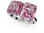 Fancy Pink Asscher Cut and Emerald Cut Lab-Grown Diamond Toi et Moi Engagement Ring with Prong-Set Stones in Sterling Silver
