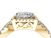 Halo Engagement Ring Setting for Princess Cut Center with Wide-Open Pave Split Shank and Prong Head in Yellow Gold