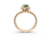 Halo Engagement Ring Setting for Fancy Green Oval Center with Rope Twist Split Shank and Prong Head in Rose Gold