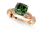 Solitaire Engagement Ring Setting for Fancy Green Cushion Cut Center with Marquise Panel Band and Prong Head in Rose Gold