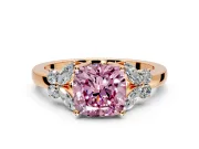 Solitaire Engagement Ring Setting for Fancy Pink Cushion Cut Center with Marquise Flower Shoulders and Prong Head in Rose Gold