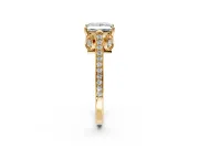 Cathedral Engagement Ring Setting for Princess Cut Center with Antique-Style Pave Band and Prong Head in Yellow Gold