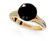 Solitaire Engagement Ring Setting for Fancy Black Round Cut Center with Pave Rail Split Shank and Prong Head in Yellow Gold